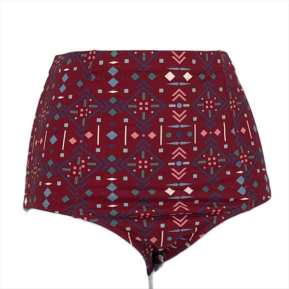 Bikini Bottom Geometric Print in Burgundy with Multi Color Pattern Size Large - Picture 1 of 5
